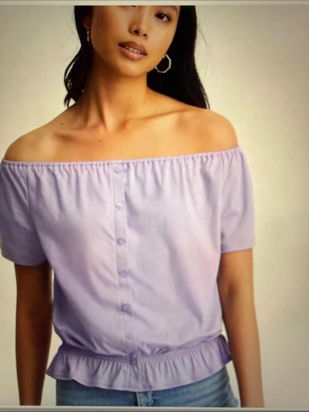 NWT Ann Taylor convertible off shoulder top smocked waist, lavender, women’s XXL